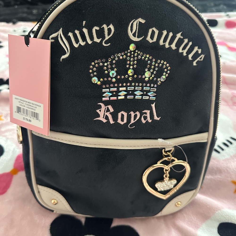 Juicy Couture Black and Cream Backpack with Heart Charm